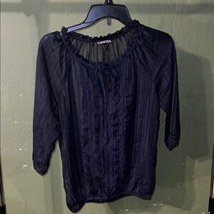 Express Women's Navy Blue Pleated Blouse